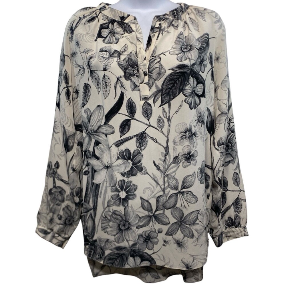 Rebecca Taylor Blouse Women Size 2 Botanical Blooms Silk Floral Top Hi Low Hem